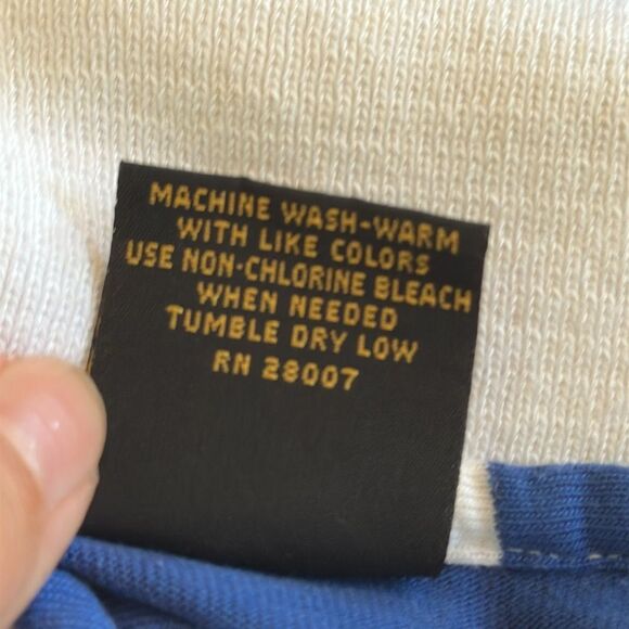 Vintage 70s/80s Hands Off Red, White & Blue Striped Polo Shirt/Ribbed Fitted Hem - Picture 8 of 8